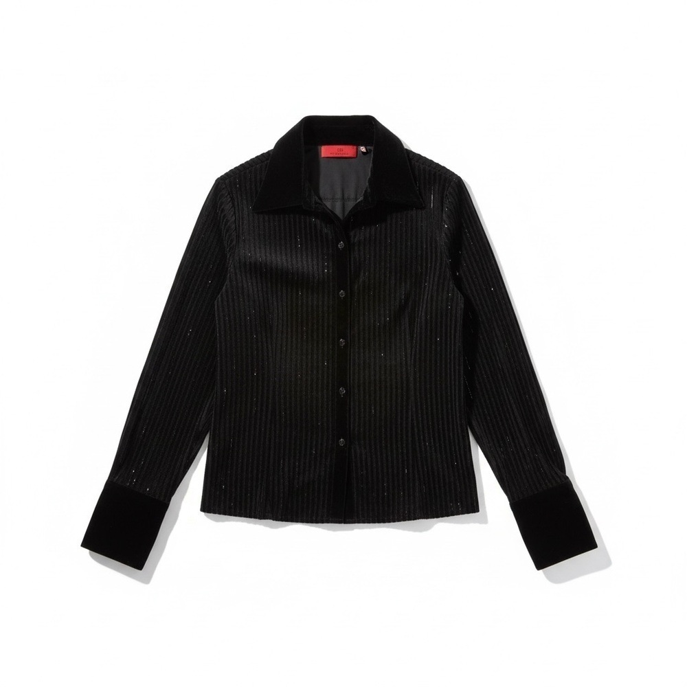 JS Collections Black Velvet Button Down Shirt